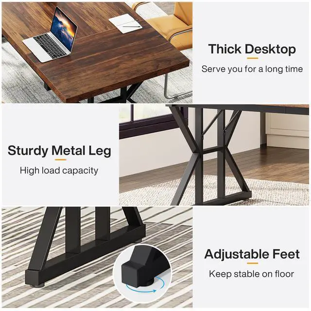 Alt view image 7 of 7 - 6FT Conference Table, 70.86 L x 31.49 W x 29.52 H Inches Rectangle Meeting Room Table, Rustic Wood Seminar Table Executive Desk for Office, Conference Room (Black)