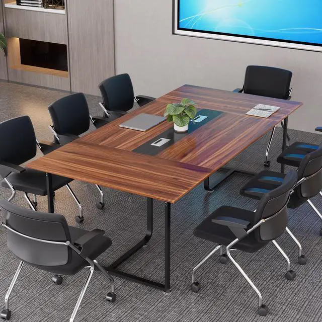 Main image of 8FT Conference Table,94.4 L x 47.2 W x30.7 H Meeting Seminar Table with Grommet,Stability Enhancement,Large Conference Room Table for Office Meeting (Brown)