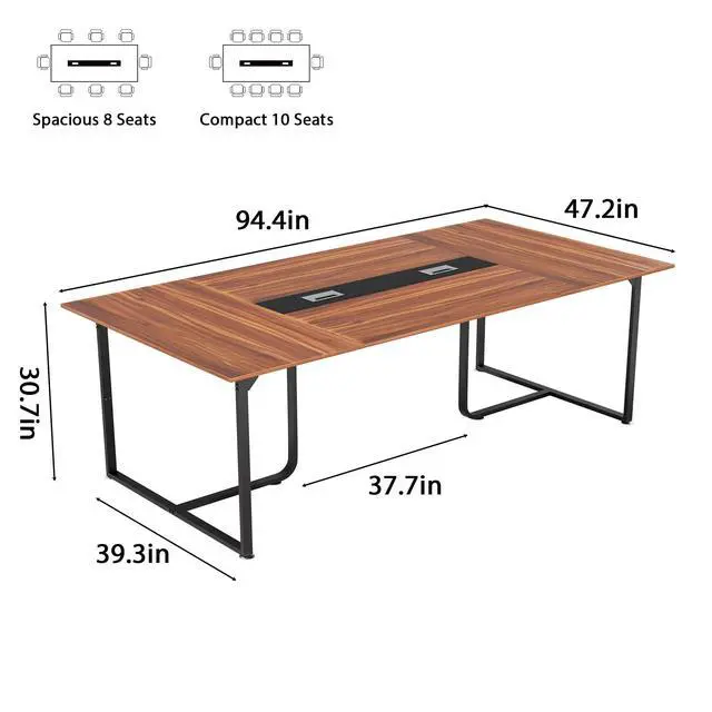 Alt view image 2 of 6 - 8FT Conference Table,94.4 L x 47.2 W x30.7 H Meeting Seminar Table with Grommet,Stability Enhancement,Large Conference Room Table for Office Meeting (Brown)