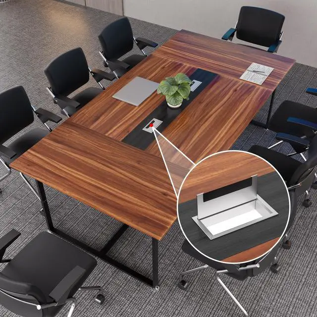 Alt view image 5 of 6 - 8FT Conference Table,94.4 L x 47.2 W x30.7 H Meeting Seminar Table with Grommet,Stability Enhancement,Large Conference Room Table for Office Meeting (Brown)