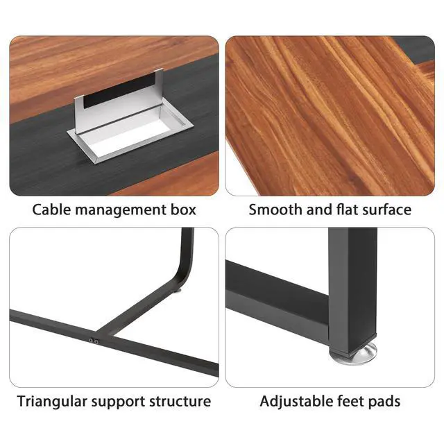 Alt view image 4 of 6 - 8FT Conference Table,94.4 L x 47.2 W x30.7 H Meeting Seminar Table with Grommet,Stability Enhancement,Large Conference Room Table for Office Meeting (Brown)