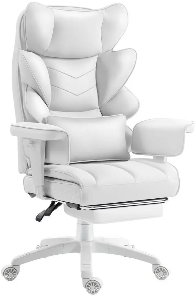 Main image of Office Chair,Executive Ergonomic Office Chair with Pocket Spring Cushion, High Back Computer Gaming Chair with Adjustable Armrests, Lumbar Support, Footrest, Executive Chair- White PU Leather