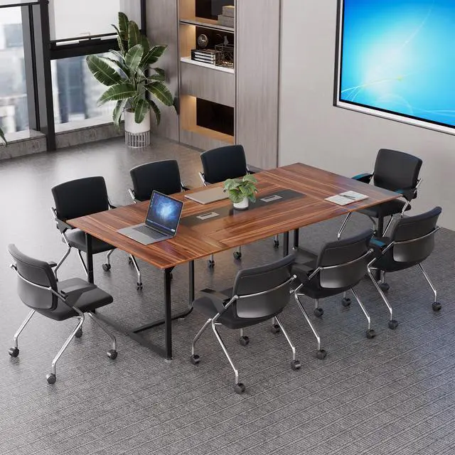Alt view image 6 of 6 - 8FT Conference Table,94.4 L x 47.2 W x30.7 H Meeting Seminar Table with Grommet,Stability Enhancement,Large Conference Room Table for Office Meeting (Brown)