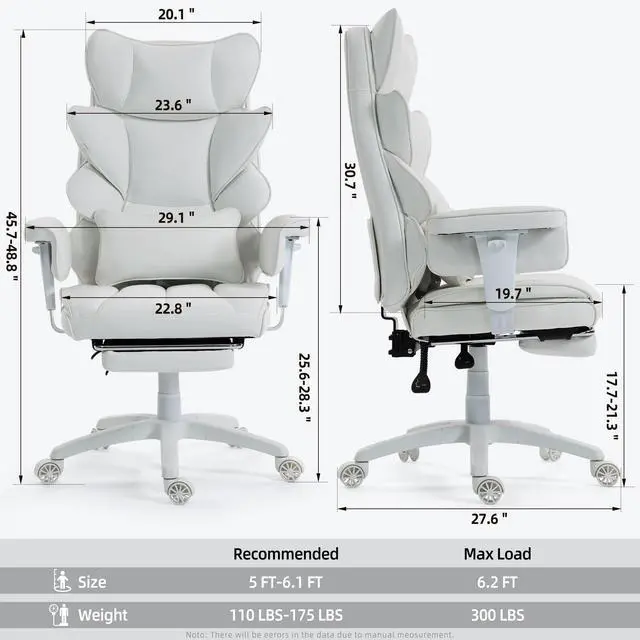 Alt view image 2 of 6 - Office Chair,Executive Ergonomic Office Chair with Pocket Spring Cushion, High Back Computer Gaming Chair with Adjustable Armrests, Lumbar Support, Footrest, Executive Chair- White PU Leather