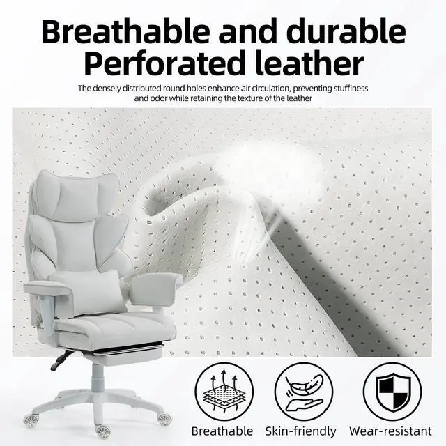 Alt view image 6 of 6 - Office Chair,Executive Ergonomic Office Chair with Pocket Spring Cushion, High Back Computer Gaming Chair with Adjustable Armrests, Lumbar Support, Footrest, Executive Chair- White PU Leather