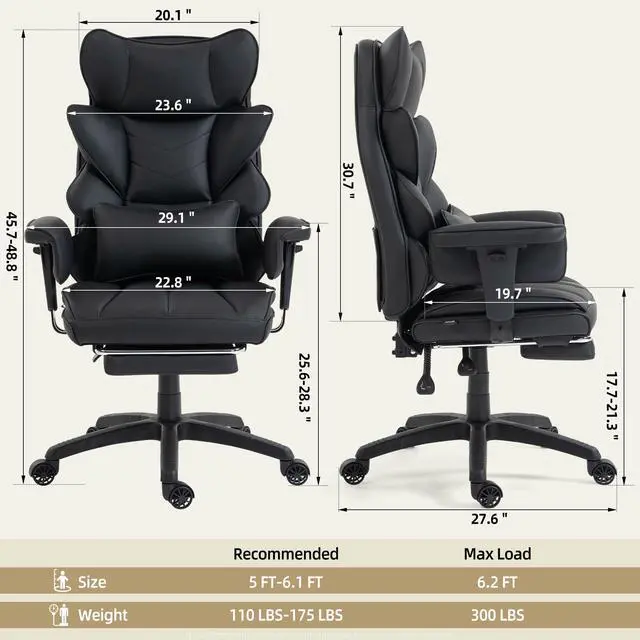 Alt view image 2 of 6 - Office Chair,Executive Ergonomic Office Chair with Pocket Spring Cushion, High Back Computer Gaming Chair with Adjustable Armrests, Lumbar Support, Footrest, Executive Chair - Black PU Leather