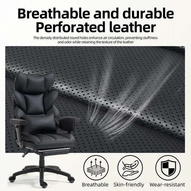 Alt view image 6 of 6 - Office Chair,Executive Ergonomic Office Chair with Pocket Spring Cushion, High Back Computer Gaming Chair with Adjustable Armrests, Lumbar Support, Footrest, Executive Chair - Black PU Leather