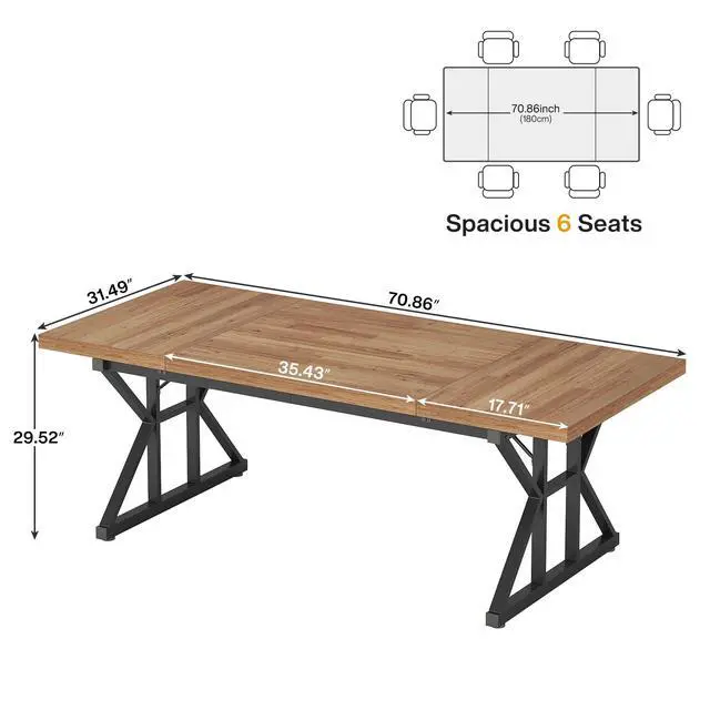 Alt view image 2 of 7 - 6FT Conference Table, 70.86 L x 31.49 W x 29.52 H Inches Rectangle Meeting Room Table, Rustic Wood Seminar Table Executive Desk for Office, Conference Room (Light Brown)
