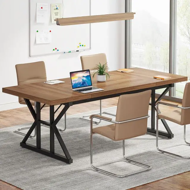 Main image of 6FT Conference Table, 70.86 L x 31.49 W x 29.52 H Inches Rectangle Meeting Room Table, Rustic Wood Seminar Table Executive Desk for Office, Conference Room (Light Brown)