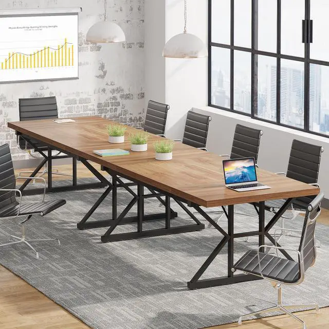 Alt view image 4 of 7 - 6FT Conference Table, 70.86 L x 31.49 W x 29.52 H Inches Rectangle Meeting Room Table, Rustic Wood Seminar Table Executive Desk for Office, Conference Room (Light Brown)