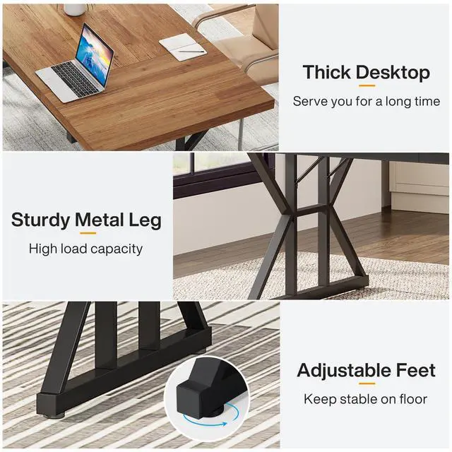 Alt view image 6 of 7 - 6FT Conference Table, 70.86 L x 31.49 W x 29.52 H Inches Rectangle Meeting Room Table, Rustic Wood Seminar Table Executive Desk for Office, Conference Room (Light Brown)