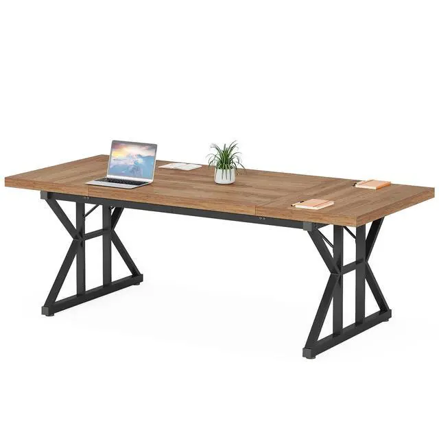 Alt view image 7 of 7 - 6FT Conference Table, 70.86 L x 31.49 W x 29.52 H Inches Rectangle Meeting Room Table, Rustic Wood Seminar Table Executive Desk for Office, Conference Room (Light Brown)