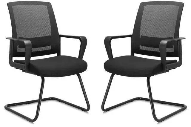 Main image of Waiting Room Chairs with Armrests and Adjustable Lumbar Support, Breathable Mesh Back Desk Chair No Wheels, Office Guest Chairs & Reception Chair for Conference Room, Black, 2PK