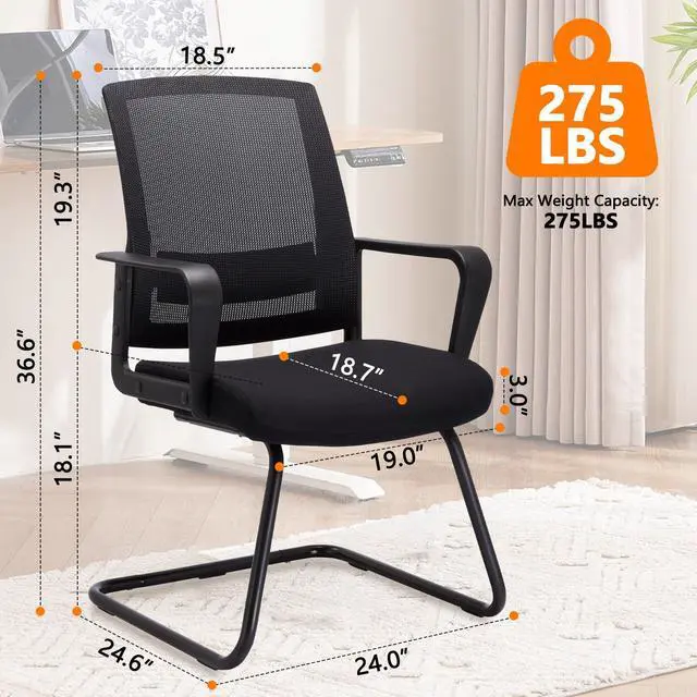 Alt view image 3 of 7 - Waiting Room Chairs with Armrests and Adjustable Lumbar Support, Breathable Mesh Back Desk Chair No Wheels, Office Guest Chairs & Reception Chair for Conference Room, Black, 2PK