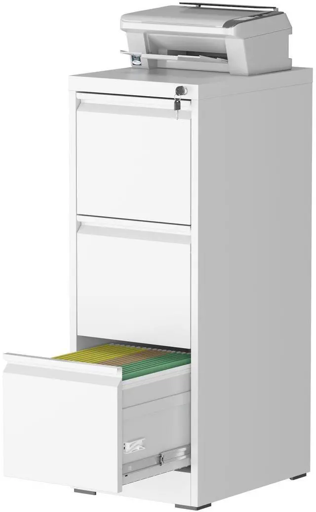 Main image of 3 Drawer Vertical File Cabinet with Lock, Metal Filing Cabinets for Home Office, Heavy Duty File Storage Cabinet for Legal/Letter/A4 Documents, Easy to Assemble, White