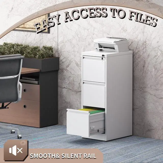 Alt view image 6 of 6 - 3 Drawer Vertical File Cabinet with Lock, Metal Filing Cabinets for Home Office, Heavy Duty File Storage Cabinet for Legal/Letter/A4 Documents, Easy to Assemble, White