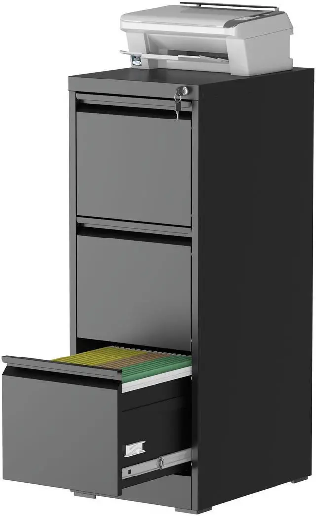 Main image of 3 Drawer Vertical File Cabinet with Lock for Home Office | Metal Filing Cabinets, Heavy Duty File Storage Cabinet for Legal/Letter/A4 Documents, Easy to Assemble, Black