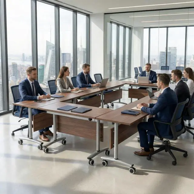 Alt view image 3 of 7 - Commercial Folding Conference Room Tables,Modern Meeting Tables,Mobile Training Table with Wheels,Flip Top Rolling Seminar Meeting Table for Training Center,Meeting,Classroom,Office