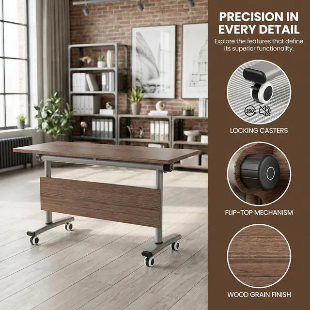 Alt view image 4 of 7 - Commercial Folding Conference Room Tables,Modern Meeting Tables,Mobile Training Table with Wheels,Flip Top Rolling Seminar Meeting Table for Training Center,Meeting,Classroom,Office