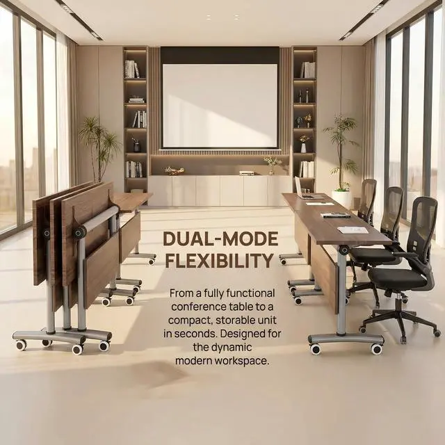 Alt view image 5 of 7 - Commercial Folding Conference Room Tables,Modern Meeting Tables,Mobile Training Table with Wheels,Flip Top Rolling Seminar Meeting Table for Training Center,Meeting,Classroom,Office