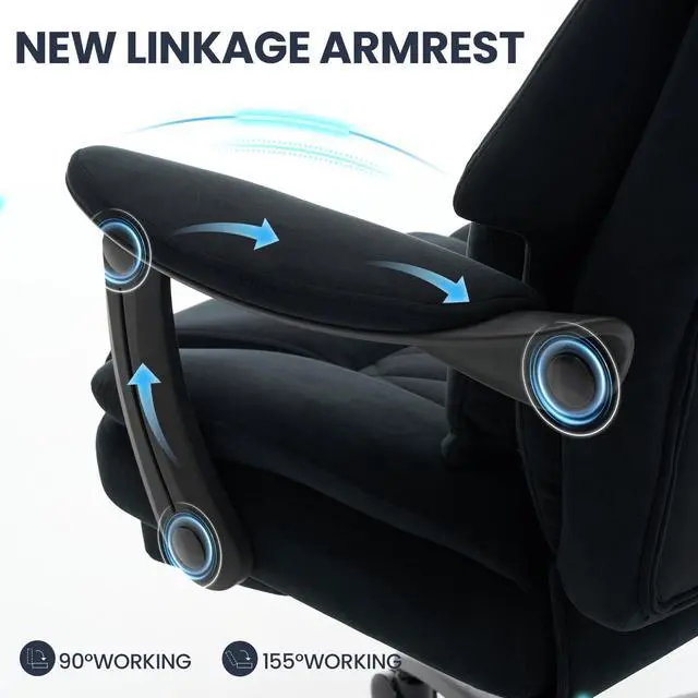 Alt view image 6 of 7 - Big and Tall Office Chair, 500LBS Ergonomic Executive Office Chair with Foot Rest, 155° Reclining High Back Gaming Desk Chair with Lumbar Support, Adjustable Headrest & Linked Armrests, Black