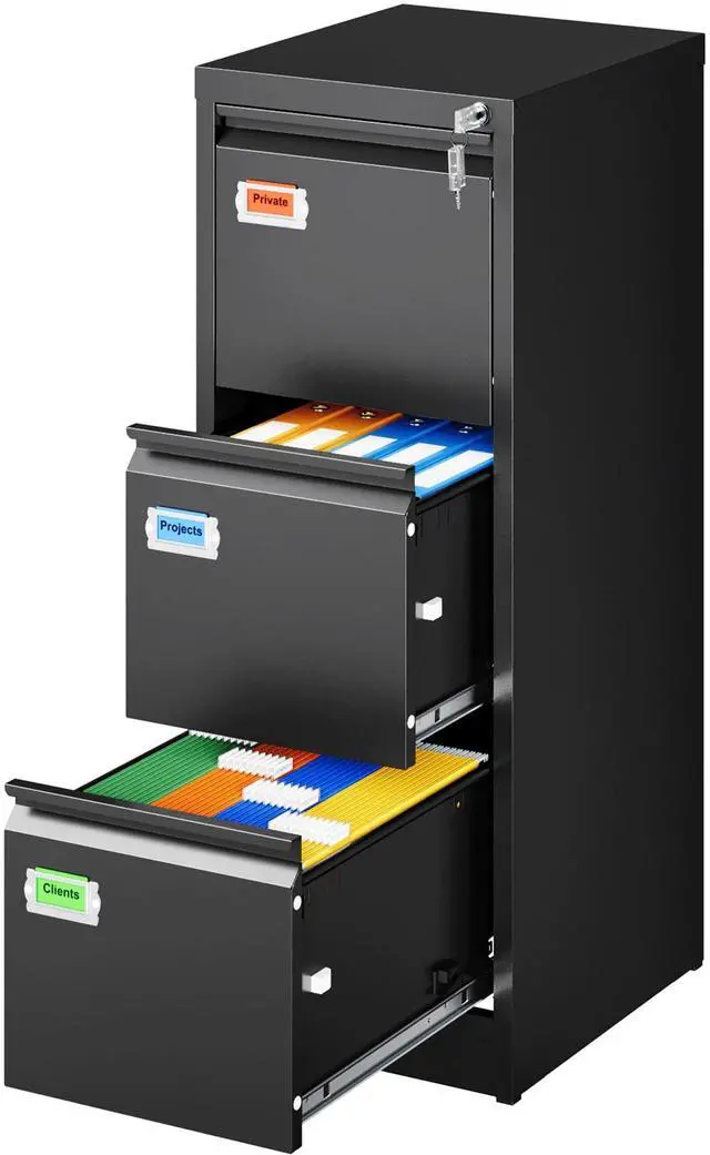 Main image of 3-Drawer File Cabinet, 16.3" Deep Vertical Filing Cabinet with Lock, Metal File Cabinet for Home Office, Anti-Tip 3 Storage Drawers for Letter/Legal/A4/F4 Size, Assembly Required, Black