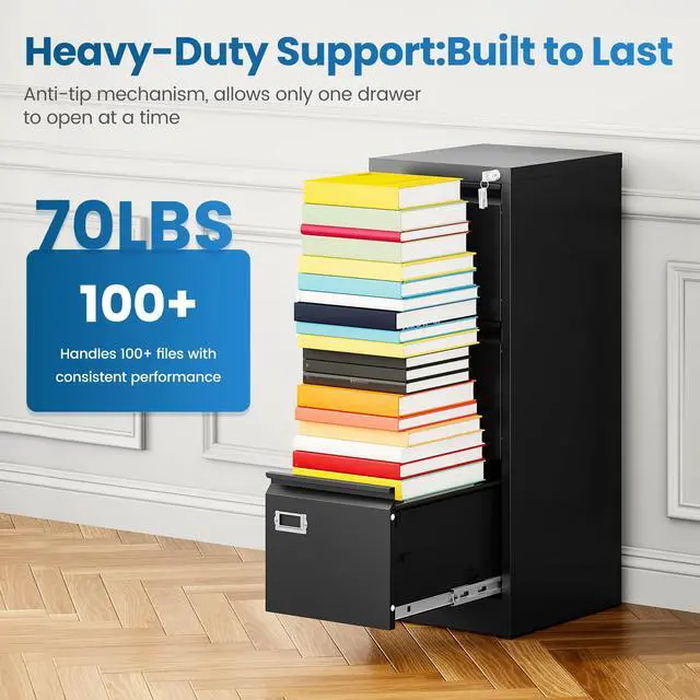 Alt view image 7 of 7 - 3-Drawer File Cabinet, 16.3" Deep Vertical Filing Cabinet with Lock, Metal File Cabinet for Home Office, Anti-Tip 3 Storage Drawers for Letter/Legal/A4/F4 Size, Assembly Required, Black
