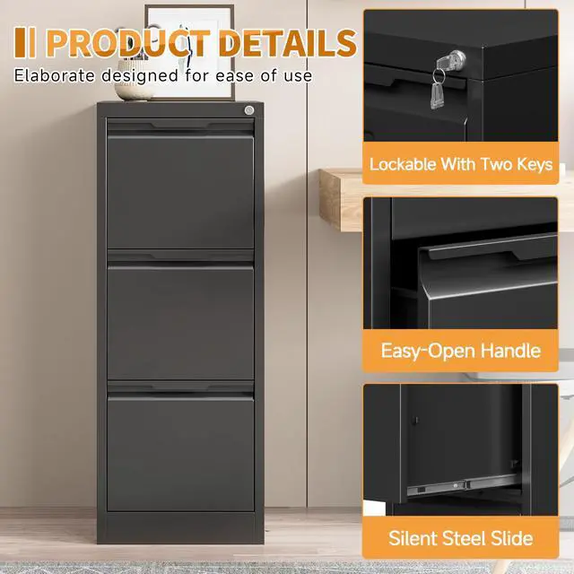 Alt view image 4 of 6 - 3-Drawer Metal File Cabinet with Lock,Steel Printer Stand with Storage for Home Office,Vertical Filing Cabinet for Legal/Letter/A4 Files,Assembly Required