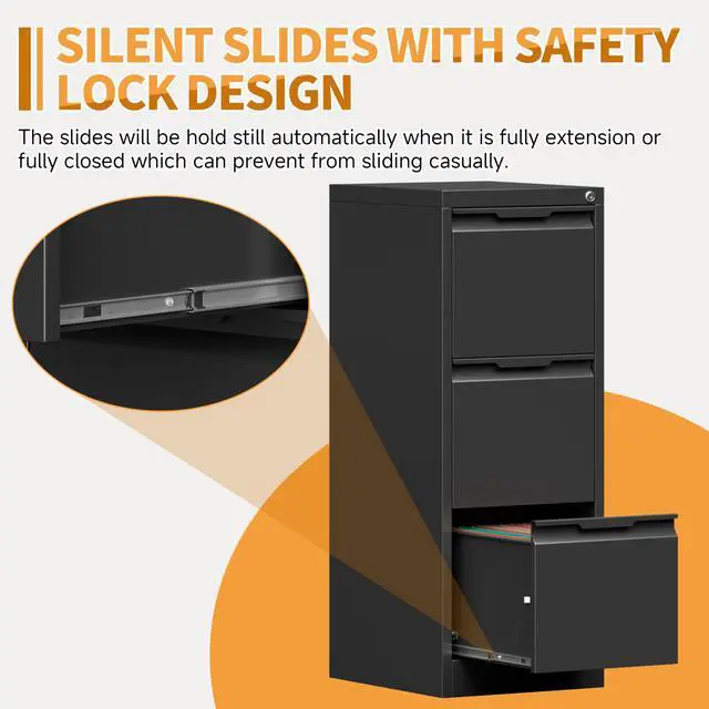 Alt view image 5 of 6 - 3-Drawer Metal File Cabinet with Lock,Steel Printer Stand with Storage for Home Office,Vertical Filing Cabinet for Legal/Letter/A4 Files,Assembly Required