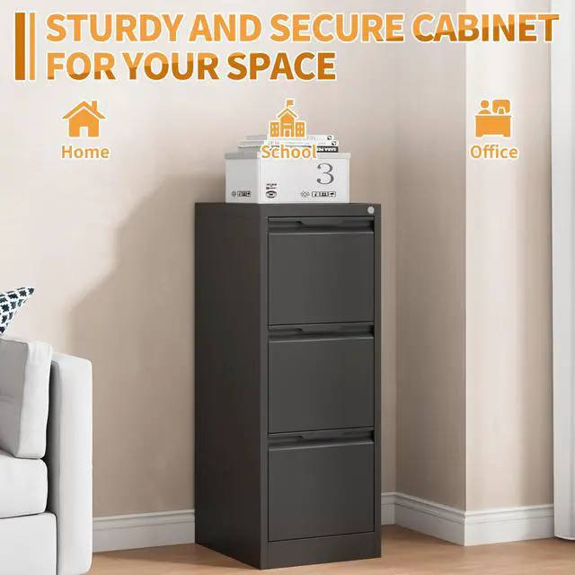 Alt view image 6 of 6 - 3-Drawer Metal File Cabinet with Lock,Steel Printer Stand with Storage for Home Office,Vertical Filing Cabinet for Legal/Letter/A4 Files,Assembly Required