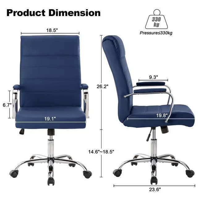 Alt view image 3 of 7 - Modern Office Desk Chair, Conference Room Chairs, High Back Ergonomic Home ofiice Chair, Adjustable Height Swivel Executive Computer Chair with Armrest and Padded Seat (Blue)