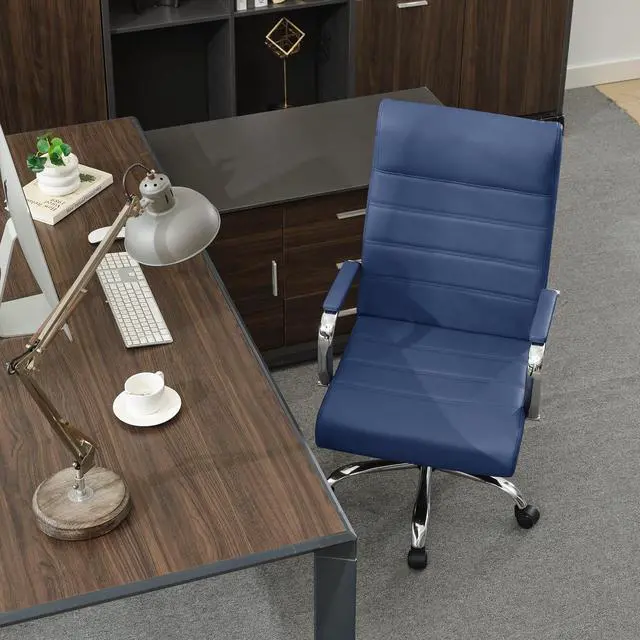 Alt view image 4 of 7 - Modern Office Desk Chair, Conference Room Chairs, High Back Ergonomic Home ofiice Chair, Adjustable Height Swivel Executive Computer Chair with Armrest and Padded Seat (Blue)