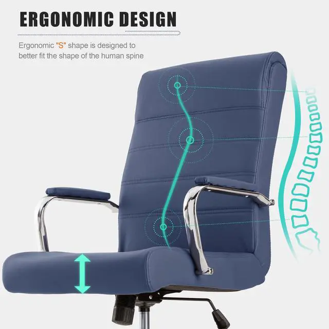 Alt view image 5 of 7 - Modern Office Desk Chair, Conference Room Chairs, High Back Ergonomic Home ofiice Chair, Adjustable Height Swivel Executive Computer Chair with Armrest and Padded Seat (Blue)