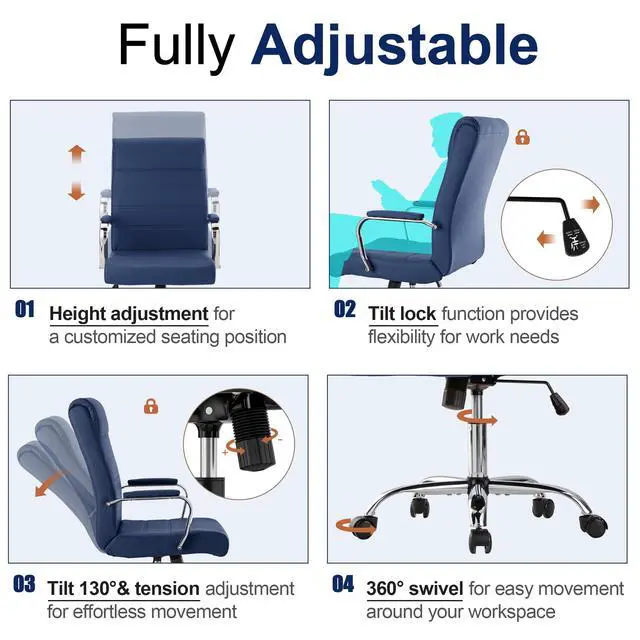 Alt view image 6 of 7 - Modern Office Desk Chair, Conference Room Chairs, High Back Ergonomic Home ofiice Chair, Adjustable Height Swivel Executive Computer Chair with Armrest and Padded Seat (Blue)