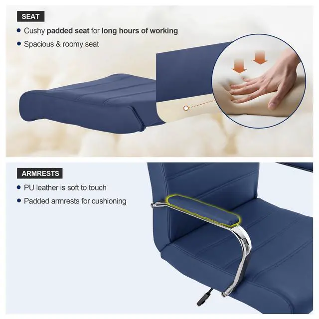 Alt view image 7 of 7 - Modern Office Desk Chair, Conference Room Chairs, High Back Ergonomic Home ofiice Chair, Adjustable Height Swivel Executive Computer Chair with Armrest and Padded Seat (Blue)