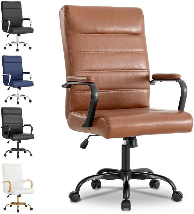 Main image of Office Desk Chair,Modern Leather Conference Room Chairs,High Back Home ofiice Chair,Adjustable Height Swivel Executive Computer Chair with Armrest and Padded Seat,Brown with Black Frame