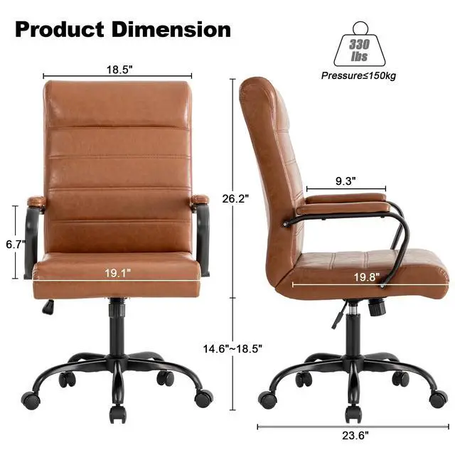 Alt view image 3 of 7 - Office Desk Chair,Modern Leather Conference Room Chairs,High Back Home ofiice Chair,Adjustable Height Swivel Executive Computer Chair with Armrest and Padded Seat,Brown with Black Frame