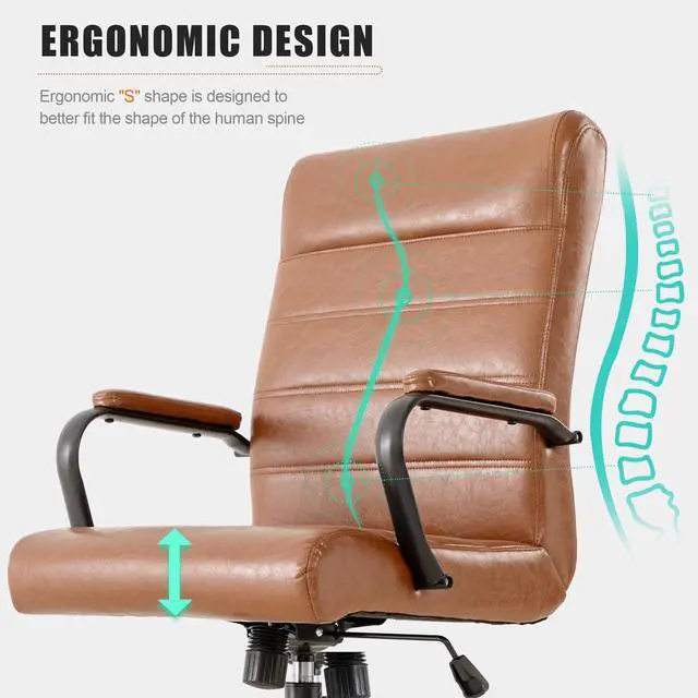Alt view image 5 of 7 - Office Desk Chair,Modern Leather Conference Room Chairs,High Back Home ofiice Chair,Adjustable Height Swivel Executive Computer Chair with Armrest and Padded Seat,Brown with Black Frame