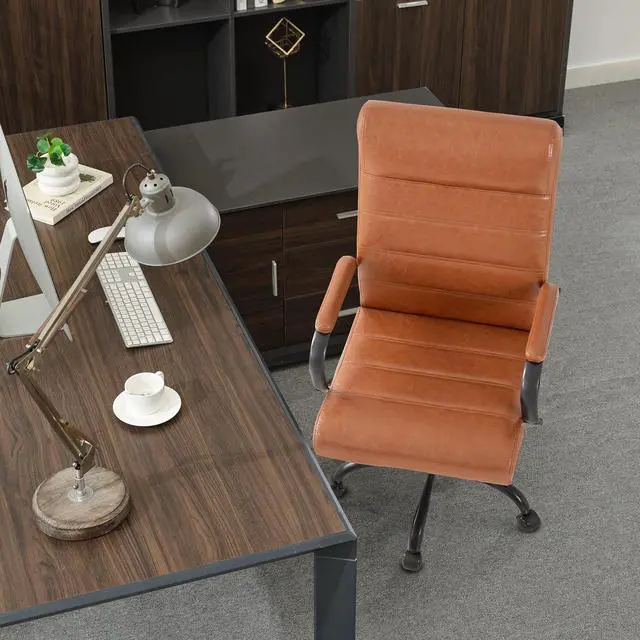 Alt view image 4 of 7 - Office Desk Chair,Modern Leather Conference Room Chairs,High Back Home ofiice Chair,Adjustable Height Swivel Executive Computer Chair with Armrest and Padded Seat,Brown with Black Frame