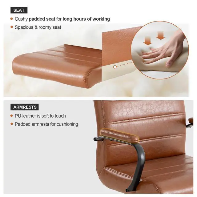 Alt view image 7 of 7 - Office Desk Chair,Modern Leather Conference Room Chairs,High Back Home ofiice Chair,Adjustable Height Swivel Executive Computer Chair with Armrest and Padded Seat,Brown with Black Frame