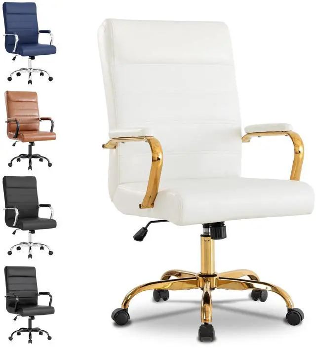 Main image of White and Gold Office Desk Chair, Modern Leather Conference Room Chairs, High Back Ergonomic Home ofiice Chair, Adjustable Height Swivel Executive Computer Chair with Padded Seat and Armrest