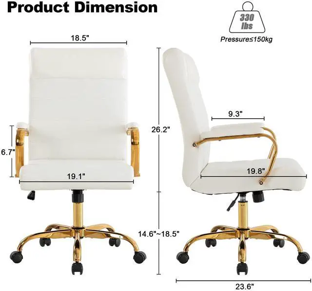 Alt view image 3 of 7 - White and Gold Office Desk Chair, Modern Leather Conference Room Chairs, High Back Ergonomic Home ofiice Chair, Adjustable Height Swivel Executive Computer Chair with Padded Seat and Armrest