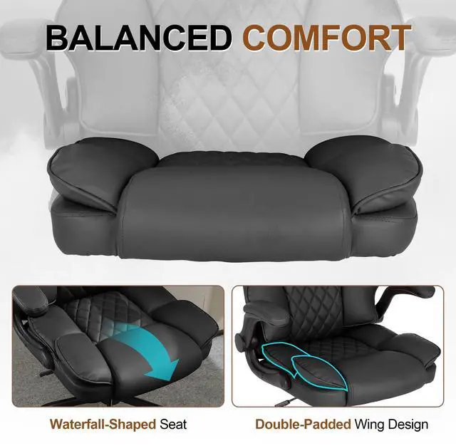 Alt view image 4 of 6 - Office Desk Chair, Conference Room Chairs, Mid Back Executive Leather Chair,Ergonomic Home Computer Chair, Modern Office Chair with Adjustable Flip-Up Arms and Rocking Function (Black)
