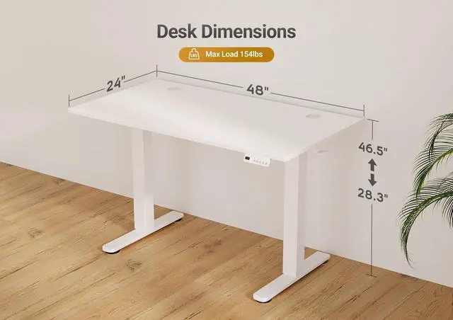 Alt view image 3 of 7 - Electric Standing Desk Adjustable Height, 48 x 24 Inch Sit Stand Desk with T-Shaped Frame, 3 Memory Presets & Cable Management for Home Office Computer Workstation, White Frame/White Top