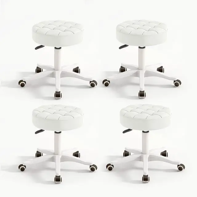 Main image of Small Chair Round Rolling Stool with Wheels PU Leather Height Adjustable Swivel Drafting Work SPA Salon Stools Home Office Chair,4 Pack