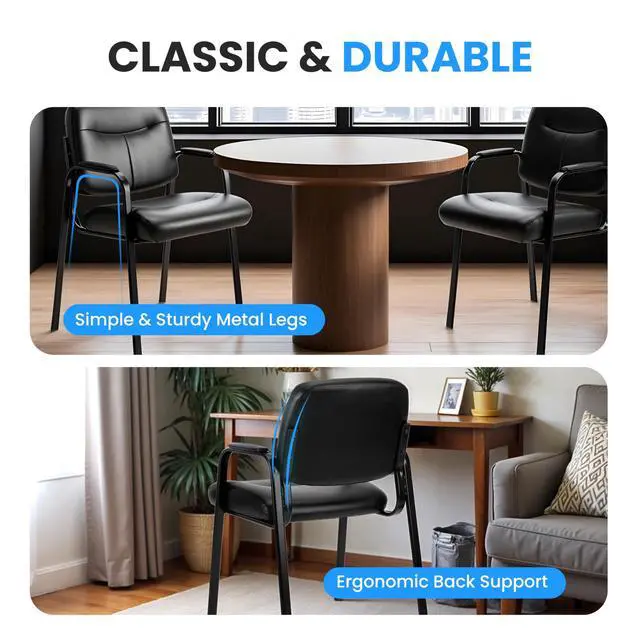 Alt view image 5 of 7 - Leather Guest Chair with Padded Arm, Waiting Room Chairs Stationary Rest for Reception Area Conference Room Lobby Home Computer Desk Bedroom Elderly, 2 Pack