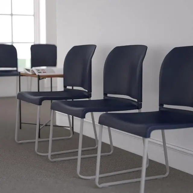 Main image of Hercules Stack Chair, Gray | Sled Base, Powder Coated, Contoured, 880 LBS. Weight Capacity