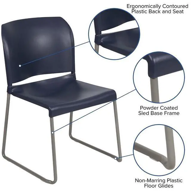 Alt view image 4 of 7 - Hercules Stack Chair, Gray | Sled Base, Powder Coated, Contoured, 880 LBS. Weight Capacity