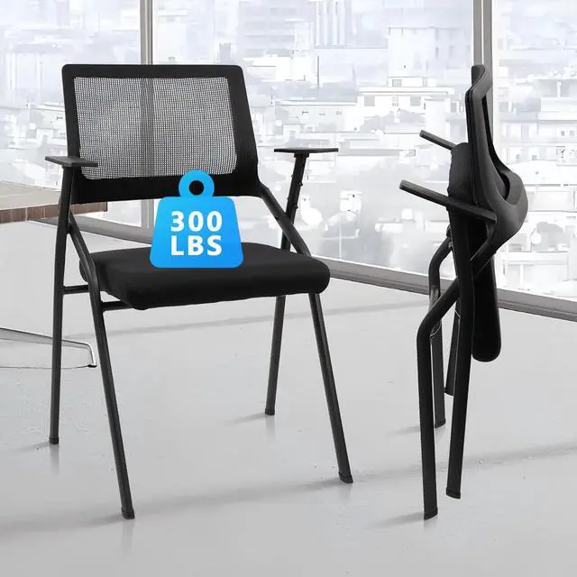 Main image of Stackable & Foldable Office Chairs with Ergonomic Lumbar Support and Thickened Seat Cushion, Folding Mesh Fabric Reception Guest Chair for School Church Conference Waiting Room Black (2pk)