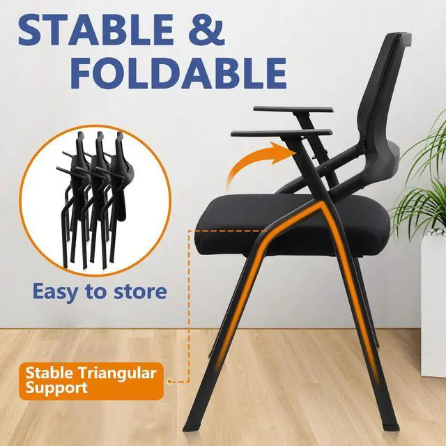 Alt view image 5 of 7 - Stackable & Foldable Office Chairs with Ergonomic Lumbar Support and Thickened Seat Cushion, Folding Mesh Fabric Reception Guest Chair for School Church Conference Waiting Room Black (2pk)